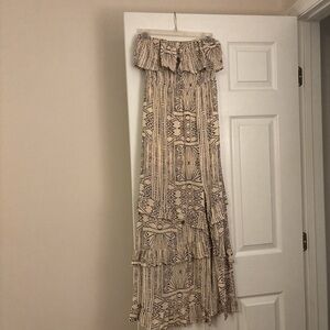 Bohemian Beige Patterned off the shoulder dress